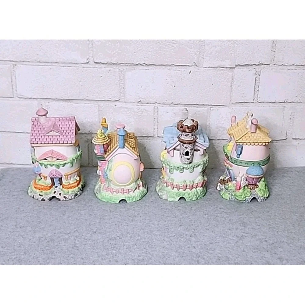 Easter Egg Village Porcelain Buildings Grocery Hotel Police Station‎ 4 Pc Set